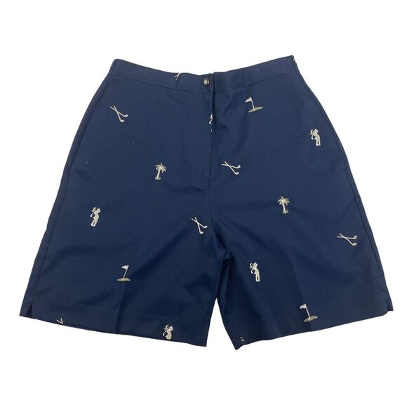 Coral Bay Golf Navy Shorts Sz 6 Embroidered Clubs Palm Tree Flat Front Stretch - Picture 1 of 5